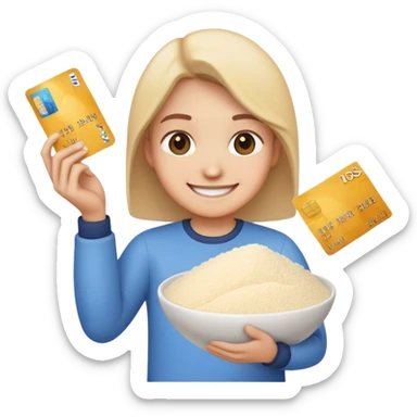 happy emoji with credit card in hand and a pile of flour sticker
