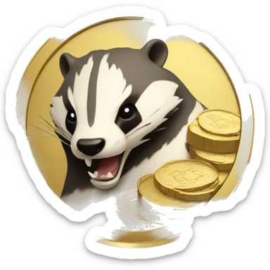 angry badger on a golden coin in gold sticker