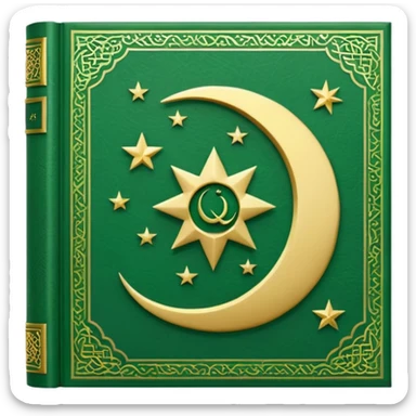 Closed Quran with the Islamic Symbol on it (moon and star) green from left to right sticker