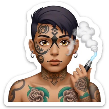 Emoji vaping with face tattoos  sticker