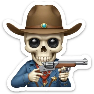 A skull with a vowboy hat and a gun whith a scope sighn on his eye and min holding the gun sticker