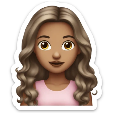 Beautiful tanned girl, long hair, brunette, Brown hair blue eyes, light pink lip color sticker