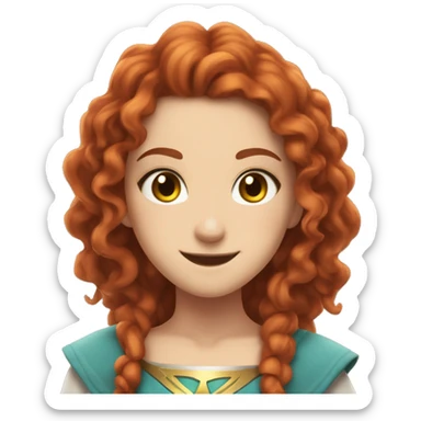 a white girl with long red curly hair and freckles, cosplaying Zelda posing and smiling sticker