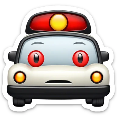 A car running a red light and a sad face sticker