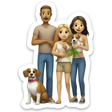 Mom dad and daughter holding bamboo and a dog sticker