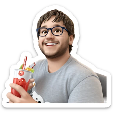 smiling boy with drink indoors sticker