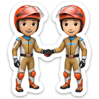 2 dirtbike racers in gear and gloves shaking hands sticker