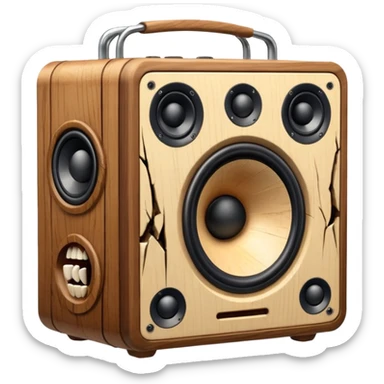 Old speaker with human teeth pouring out instead of sound. sticker