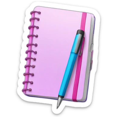 a blue notebook with a pink pen. sticker