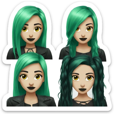 Goth girl emoji long black hair on left side green hair on right side  sticker