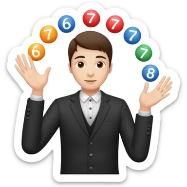 A person juggling the numbers '6' and '7' on each hand sticker