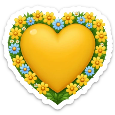 yellow heart with beautiful field flowers around its border sticker