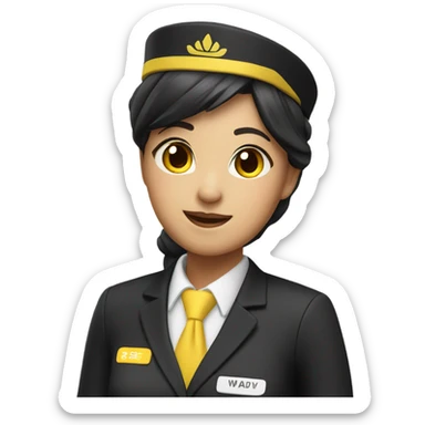Black yellow flight attendant Asian  sticker