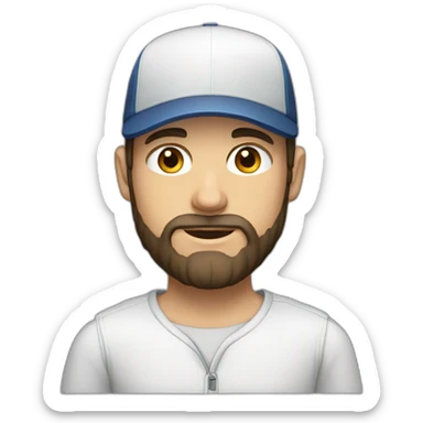 young dark-haired white man with a cap and beard sticker