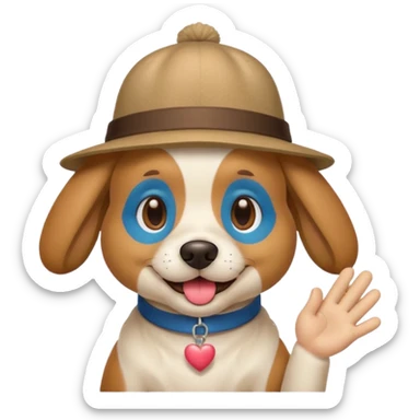 A dog with a hat throwing kisses sticker
