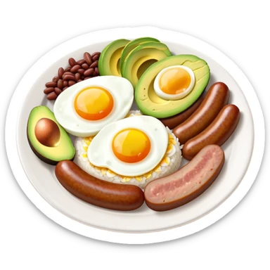 bandeja-paisa-cinematic-realistic-bandeja-paisa-dish-emoji,-depicted-as-a-hearty-platter-featuring-rice,-beans,-avocado-slices,-one-sausage,-a-perfectly-cooked-egg,-and-crispy-pork-crackle,-rendered-with-vivid-textures-and-robust,-inviting- sticker