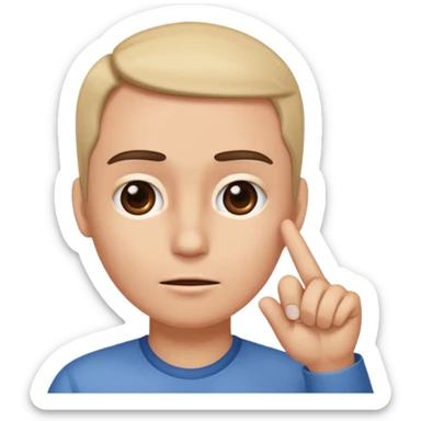 finger pointing on forehead, zoomed in on forehead, no full face sticker