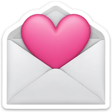 a white envelope featuring a bright pink heart in the center, on a solid light background sticker