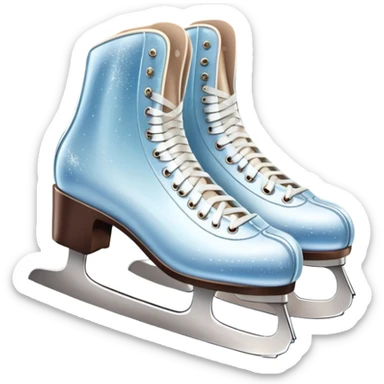 An icon showing elegant figure skates and a sparkling dress in close-up on an ice rink. The background features a graceful arena with soft lights reflecting on the smooth ice. Transparent background highlights the beauty, style, and artistry of figure skating. sticker