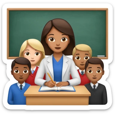 a classroom scene with a teacher and students sticker