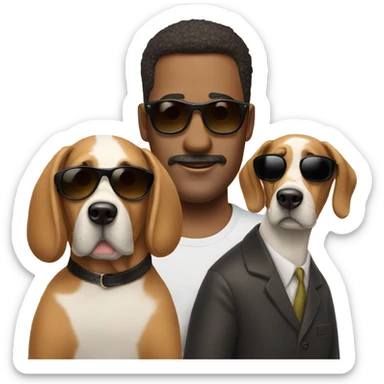 2 dogs wearing sunglasses with a man sticker