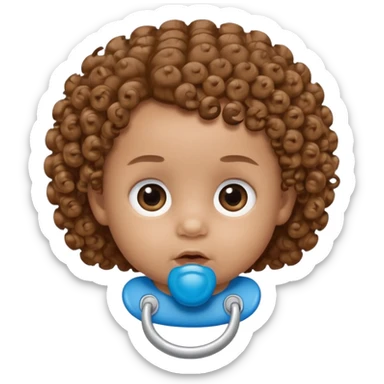 A baby with light brown skin, curly light-brown hair, wide brown eyes, and a blue pacifier.  sticker