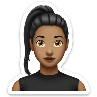 girl with black hair in a ponytail and a black sleeveless high neck shirt sticker