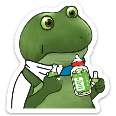 doctor holding a bottle of green and white medicine capsules sticker
