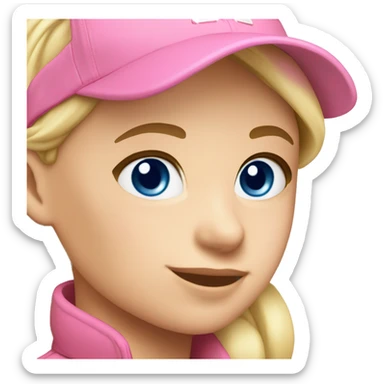 Blonde girl blue eyes wearing pink ball cap with ponytail sticker