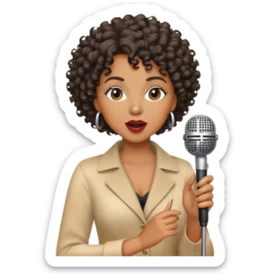 Black woman jazz singer, short curly hair, holding a microphone, singing sticker