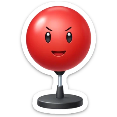 A minimalistic, cartoon-style red punching ball emoji with a glossy texture. It has a slightly rounded top and is mounted on a slim, flexible base, appearing slightly in motion. The design should be expressive and clear as an emoji. The background is fully transparent for easy overlay. sticker