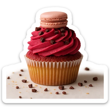 Change the icing to raspberry, keep the realistic cupcake and accessories, photorealistic style, transparent background. sticker