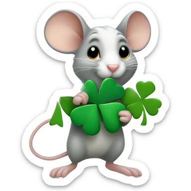 Mouse Holding shamrock  sticker