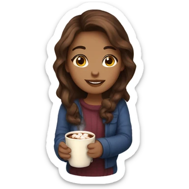 Girl long, wavy & brown haired drinking hot cocoa  sticker