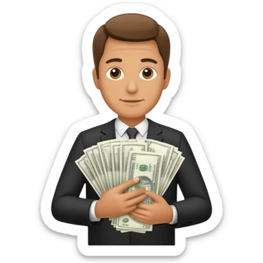 Guy holding lots of cash sticker