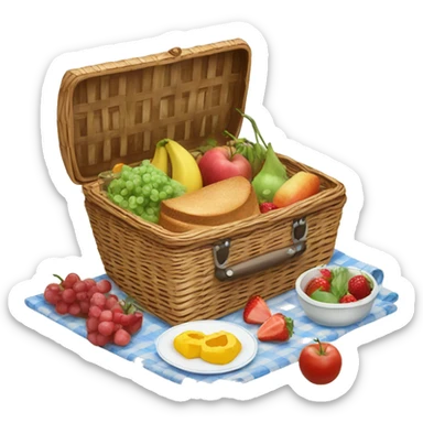  beautiful picnic basket filled with romantic summer foods with a Summer Core  sticker