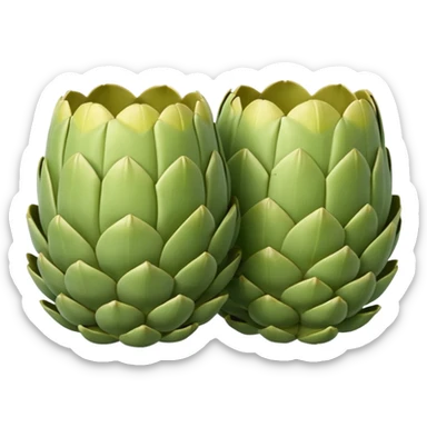 pair or trio of artichoke bottoms, rounded cup shape, pale green to yellow, smooth slightly fibrous, natural ridges, moist tender, no can or garnish, soft lighting, emoji scale sticker
