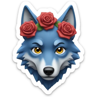 Sad blue wolf, with a serious face, holding a rose  sticker
