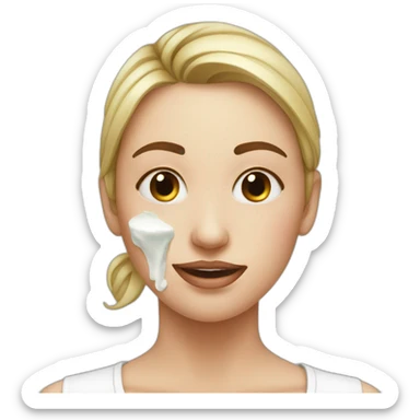 female face with large irregular milk stains sticker