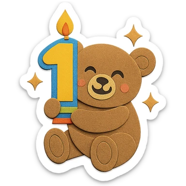Make the bear have a happy face, smiling happily. Change the candle to a colorful design. Add 3 sparkles around the bear. sticker
