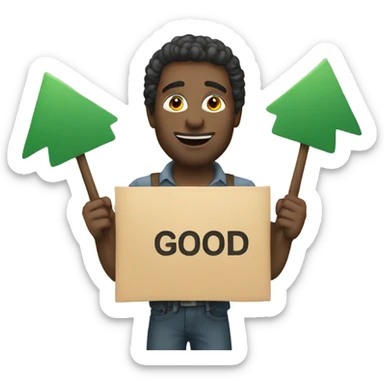 man holding a sign that says GOOD sticker