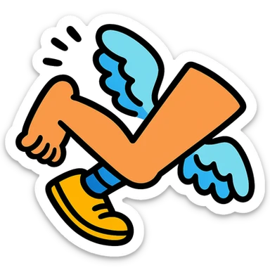a flying leg with wings, cartoonish and fun sticker