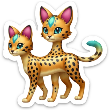 Colorful iridescent  exotic esoteric patterned Gradients-colored realistic elegant lanky feminine cute pretty  Liepard-Litten-Meloetta-Sprigatito-Pokémon-fusion-creature (full body) sticker