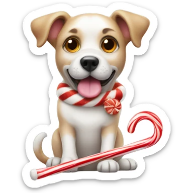 dog with candy cane sticker