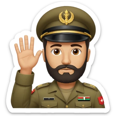 surrenders, depicts an Iraqi soldier from 1980, with a beard, a sad face and raised hands sticker