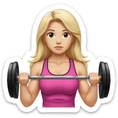 Strong chunky long blonde hair woman lifting weights sticker