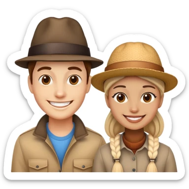 two people with different hats, smiling sticker
