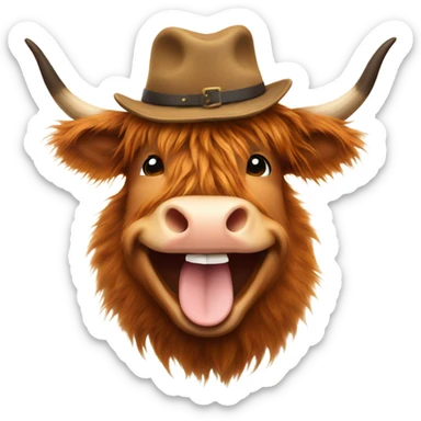 Highland cow with hat, laughing  sticker