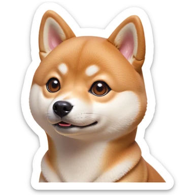 Cinematic Cute Shiba Inu Portrait Emoji, Head tilted playfully and inquisitively, featuring a richfur with a creamy underbelly and perky ears, round, sparkling brown eyes filled with curiosity, Simplified yet irresistibly adorable features, highly detailed, glowing with a warm, friendly glow, high shine, affectionate and lively, stylized with a touch of whimsy, bright and endearing, soft glowing outline, capturing the essence of a mischievous yet loving pup, so playful it feels like it could leap out of the screen and into your arms! sticker