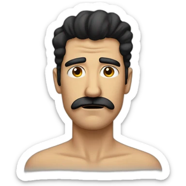unhappy man with a square black mustache over the mouth and black strangled hair sticker